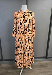 Abito camicia midi a strati stampa floreale nero arancione CPUSCOLO taglia 16 - Foto 1 di 8