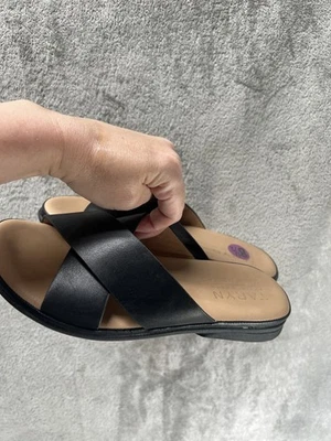 Taryn by Taryn Rose Sandals Womens 8.5 Tayson Slides Black Faux Leather Casual - Image 1 of 4