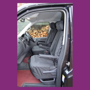 VW T6 Caravelle 2015+ Tailored Waterproof Black Front Pair Seat Covers - Picture 1 of 2