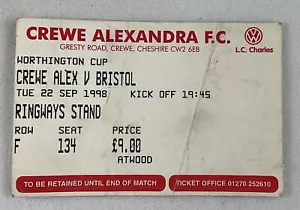 EFB 1998 09/22 Crewe Alexandra v Bristol Football (Soccer) Ticket - Picture 1 of 2