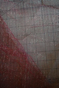 RED & GREEN SHINY SHEER NYLON MESH FABRIC  2 REMNANT PIECES - Picture 1 of 2