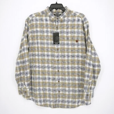 Solaris Men's Long-Sleeve Shirt 2XB Big Beige Navy White Plaid Lens Cleaner NWT - Image 1 of 4