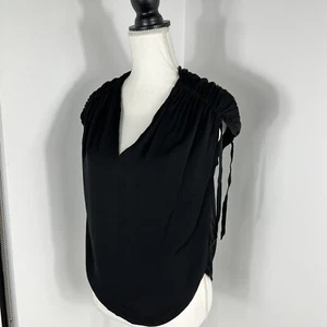 Vince ruched shoulder silk top size XS black blouse NEW $265 - Picture 1 of 11