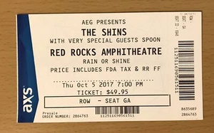 2017 THE SHINS RED ROCKS COLORADO CONCERT TICKET STUB CHUTES TOO NARROW NW SLANG - Picture 1 of 2