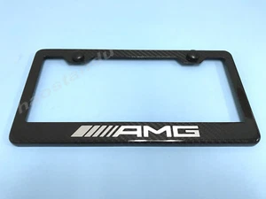1xAMG Real 3K TwillWeave CARBON FIBER License Plate Frame Holder (NEW Style) - Picture 1 of 2