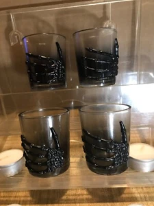 4 candelabros de vidrio halloween esqueleto mano espeluznante bruja espeluznante 8 velas - Imagen 1 de 5