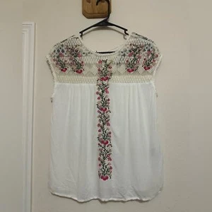 Anthropologie Ranna Gill Eloise bestickte Bluse Top Spitze Blumen hauchdünn Boho XS - Bild 1 von 5