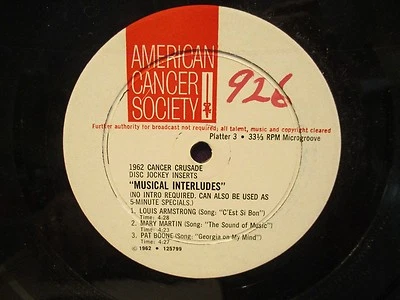 12" PSA American Cancer Society Musical Interludes LP Louis Armstrong  - Image 1 of 2