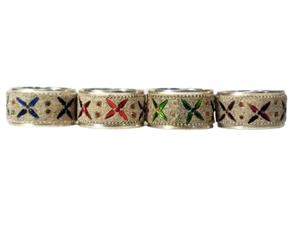 Pier 1 Imports Jeweled Napkin Rings Silver Plated Set of 4 Holiday Moroccan Star - Picture 1 of 14