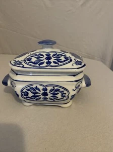 Three Hands Corp. Blue and White Ceramic Container with Lid Home Decor - Picture 1 of 4