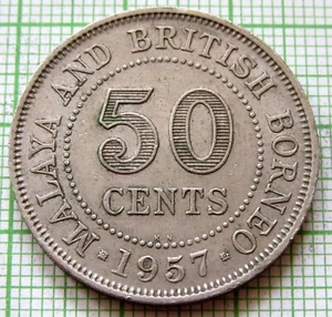 MALAYA & BRITISH BORNEO MALAYSIA Queen ELIZABETH II 1957 KN 50 CENTS km# 4 - Picture 1 of 6