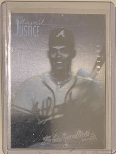 David Justice 1991 Field Of Vision Silver Star Holograms Tomahawkin' Braves