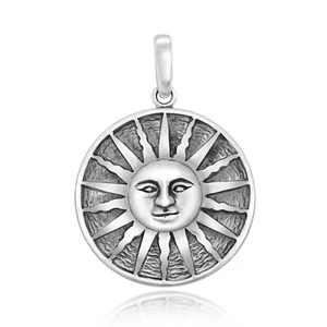 Vintage Solar Sonne mit Gesicht rund Sterlingsilber Medaillon Anhänger Halskette - Bild 1 von 4