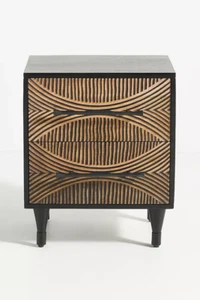 Handcarved Thalia Nightstand Carving Drawer Black Furniture - Picture 1 of 4