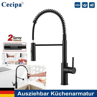 CECIPA MAX Küchenarmatur Ausziehbar Brause Wasserhahn Küche Spültisch Mischbatterie Schwarz