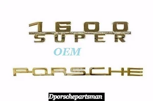 Porsche 356 Front "Porsche" Emblem (Gold) & Rear "1600 Super" Emblem (Gold) - Picture 1 of 1