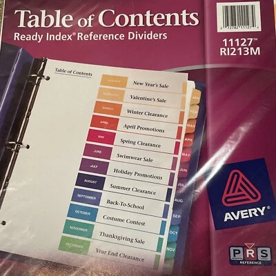 Avery Jan-Dec 12 Tab Dividers Table of Contents, Multicolor Tabs, 1 Set (11127) - Image 1 of 3