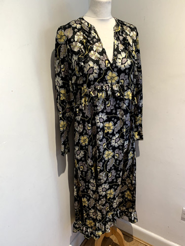 VALENTINO Abito Dea Kudibal nero floreale taglia S ottime condizioni seta a strati orlo increspato Valentina