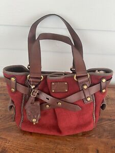 FOSSIL ADRINA RED WOOL w/BROWN LEATHER TRIM LARGE TOTE HANDBAG-NEW MSRP $198