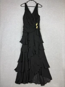 Joseph Ribkoff Dress Womens 12 Black Gold Applique Faux Wrap Ruffle Layered - Picture 1 of 8