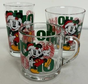 Set of 3 - Anchor Hocking Christmas Mickey Mouse Glass Drinking Cups - Picture 1 of 21
