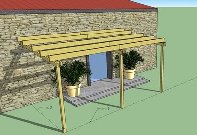 Pergola addossata 3x6 legno di pino impregnato in autoclave ferramenta inclusa