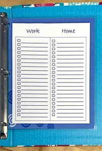 To Do List (Work/Home) Laminated 3 hole punch Binder Reusable Sheet - Picture 1 of 2