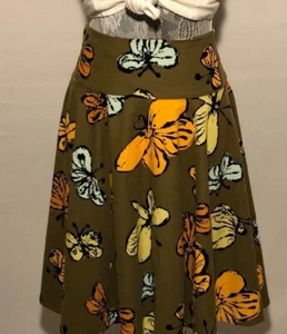 Anthropologie Fei Corduroy Circular Butterfly Print Skirt on olive green field - Picture 1 of 12