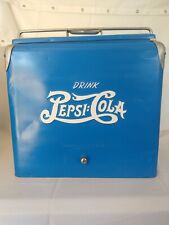 Vintage 1950s Drink Pepsi Cola Blue Metal Ice Cooler chest double dot 