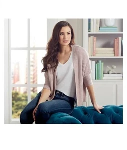 Barefoot Dreams CozyChic Lite gerippter Achselzucken-Pullover Cardigan hellrosa Damen 2X - Bild 1 von 8