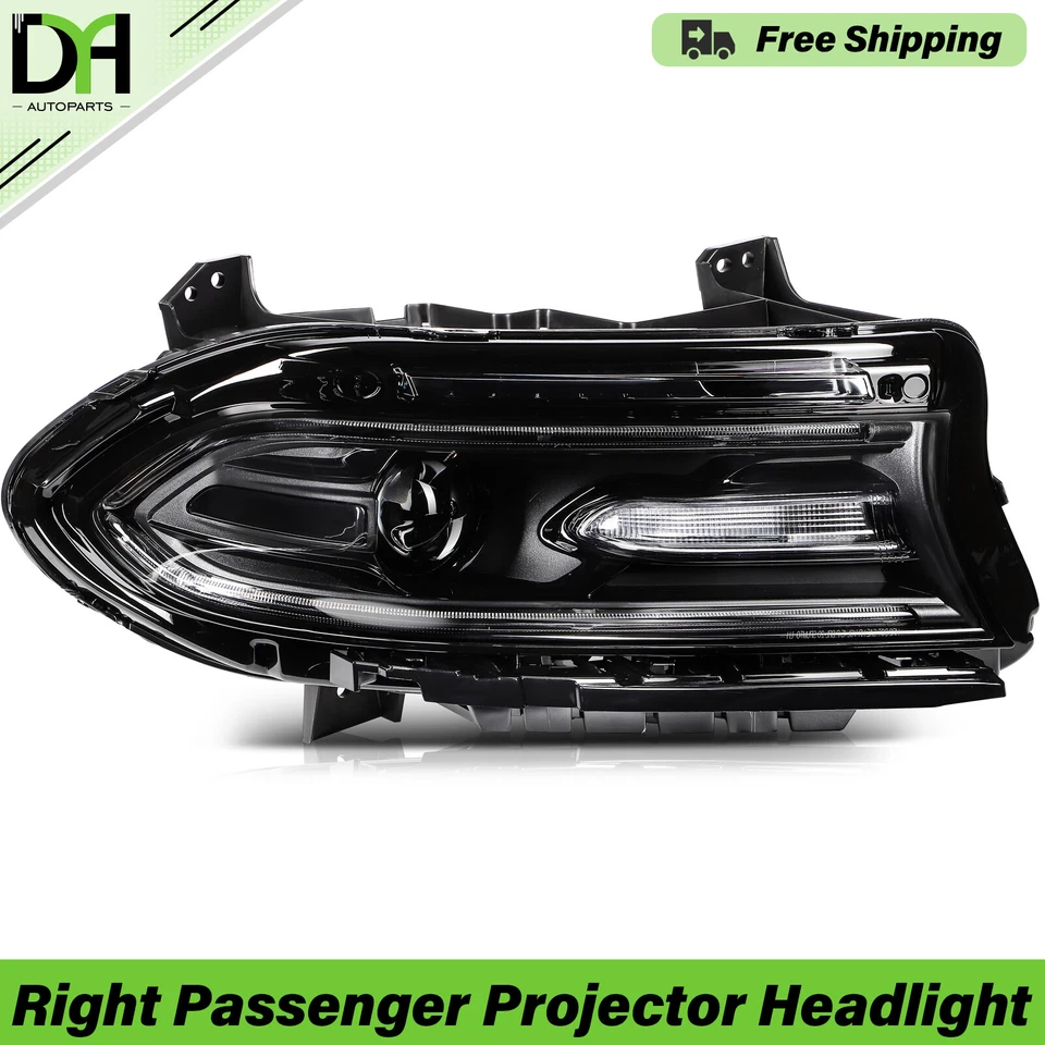 Black Right Passenger Projector Headlight W/ LED DRL For 2015-2023 Dodge Charger Foto 1 de 4