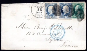 US 1882 FRANCE TRANSATLANTIC COVER DENVER COLORADO TO LYON TRANSIT "PARIS" - Picture 1 of 2