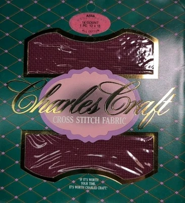 Vintage Charles Craft Aida Cross Stitch Fabric 14Count 12x18 Garnet Color Cotton - Image 1 of 4