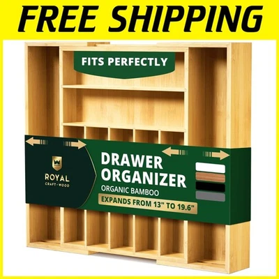 Бамбуковый органайзер для кухонного ящика — регулируемый поднос для столового серебра - Изображение 1 из 4