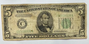 Series 1934-C 5 Dollar Bill Federal Reserve Note - Picture 1 of 2