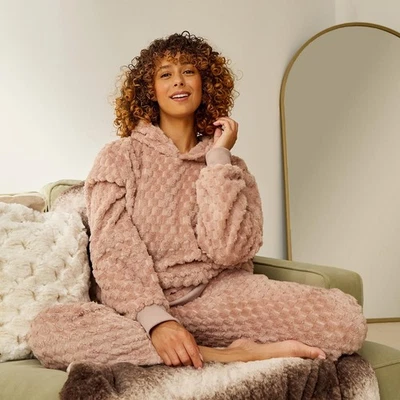 OHS Hoodie Pyjama Set Pull Over Waffle Fleece 2 Piece Soft Loungewear Nightwear