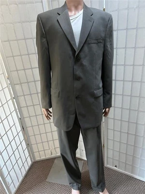 男式 Calvin Klein 42L 银色灰色 100% 羊毛裤子套装 36W x 32L — 第 1/4 张图片