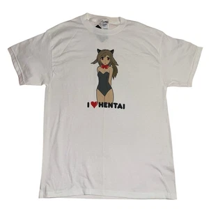 VINTAGE 2000s I LOVE HENTAI HOT TOPIC T-SHIRT ANIME DEADSTOCK Y2K CARTOON MEDIUM - Bild 1 von 6