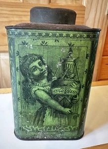 Antique Large Tin Container Green Great American Tea Company New York 1800s - Picture 1 of 16