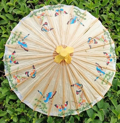Parasol, Umbrella 16 Colorful Butterflies Good Condition 23" Open 17-1/2" Closed - Image 1 of 4