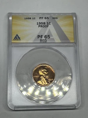 1958 P 1C Philadelphia Mint Lincoln Wheat Proof Penny Grade ANACS PF65 RD - Image 1 of 4