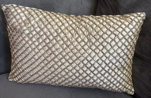 Pier 1 Imports Gold Beaded Throw Pillow Rectangular Lattice Metallic Lumbar - Picture 1 of 13