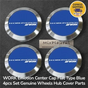 WORK Emotion Center Cap Flat Type Blue 4pcs Set Genuine Wheels Hub Cover Parts - Picture 1 of 3