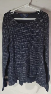 Polo Ralph Lauren Girls Shirt Top sz XL 16 Long Sleeve Blue Stars 100% Cotton - Picture 1 of 13