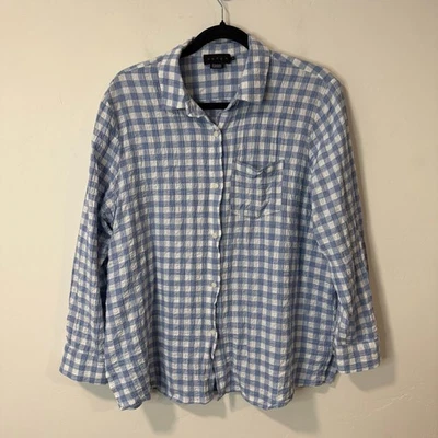 Hatch Women's The Boyfriend Button Down Shirt Plaid Blue White Cotton 3 (L/XL)  - Image 1 of 4