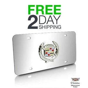 Au-Tomotive Gold Cadillac Classic Logo Chrome Stainless Steel License Plate - Picture 1 of 2