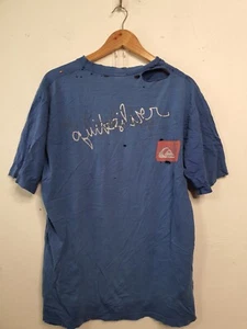 Vintage quiksilver shirt mens size large blue faded distressed holes 1990s - Picture 1 of 9