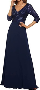 Ever-Pretty Women's V Neck Long Sleeve Elegant A Line  Long Chiffon Dress: UK 24