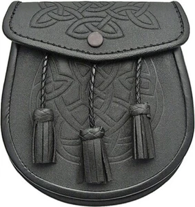 Celtic Irish Scottish Leather Sporran Waist Pouch Tassels Belt Chain Snap Close - Picture 1 of 4