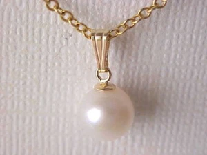 8MM - 8.5MM AAA GENUINE WHITE PEARL PENDANT SOLID 14K YELLOW GOLD - Picture 1 of 4